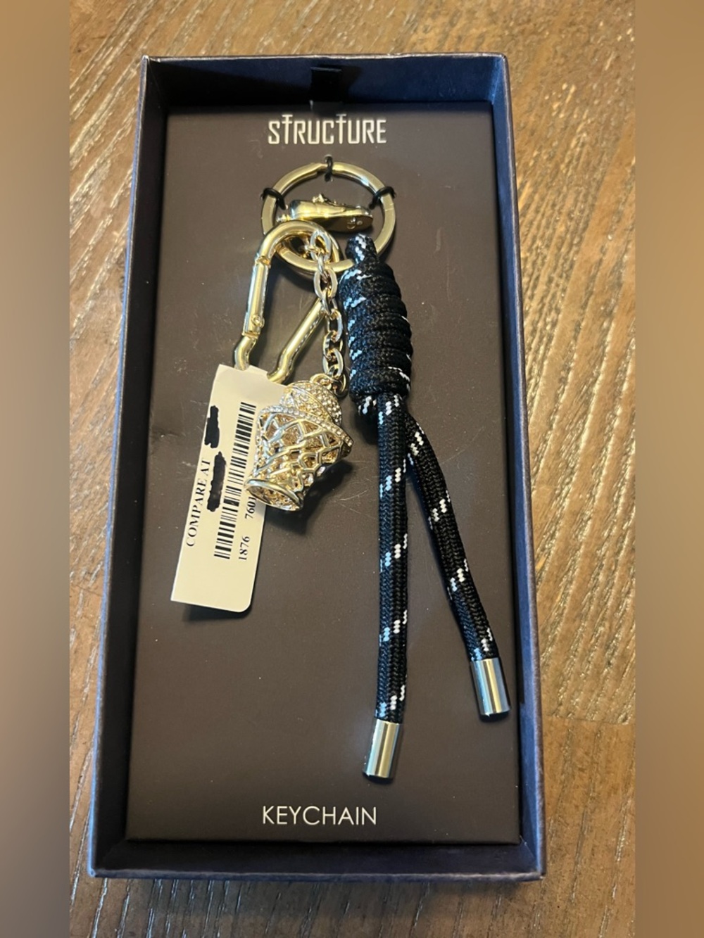 STRUCTURE Black Rope Keychain with Gold Crown Charm
